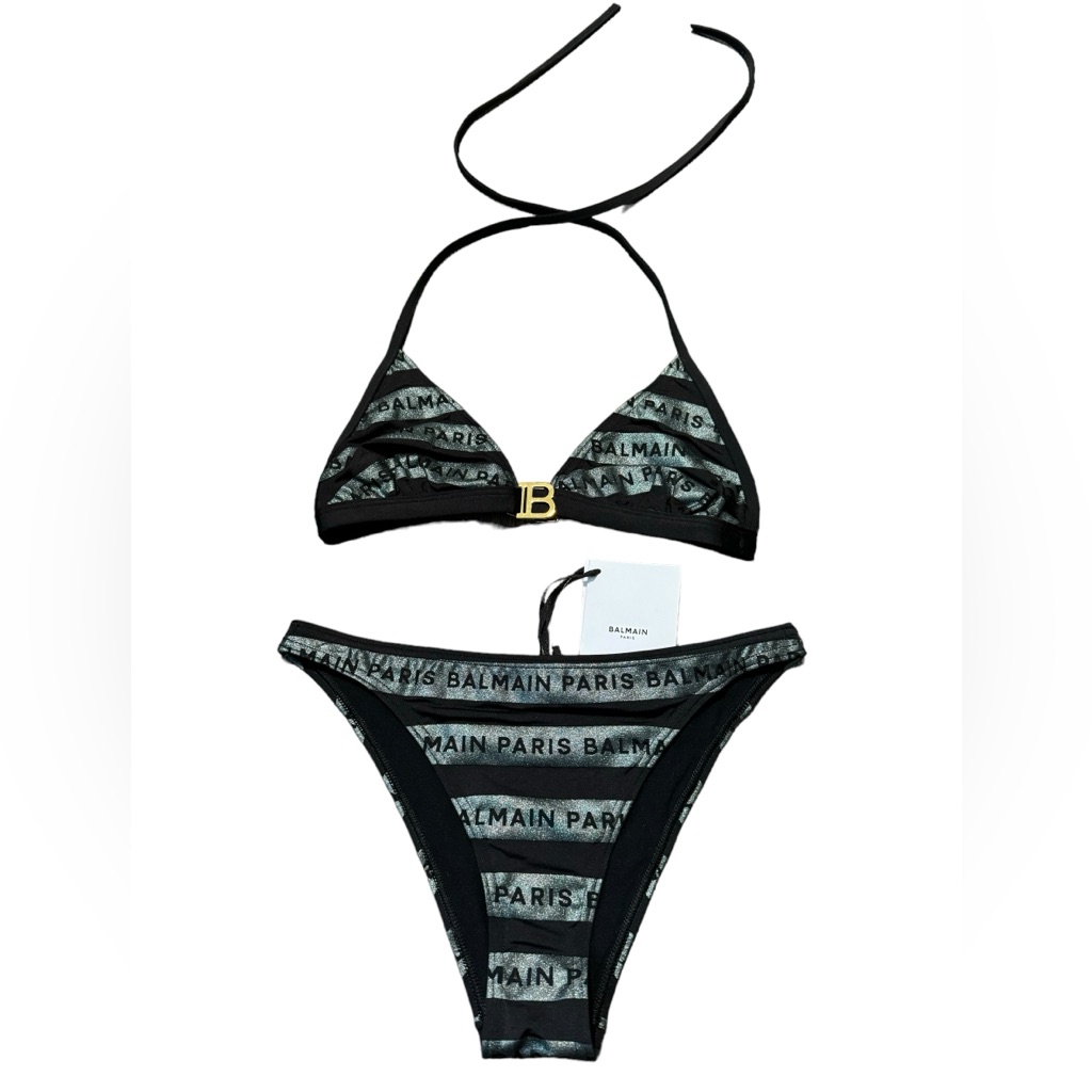 Balmain***Black W/ Gold Buckle Bikini Set***Small $485 Nwt